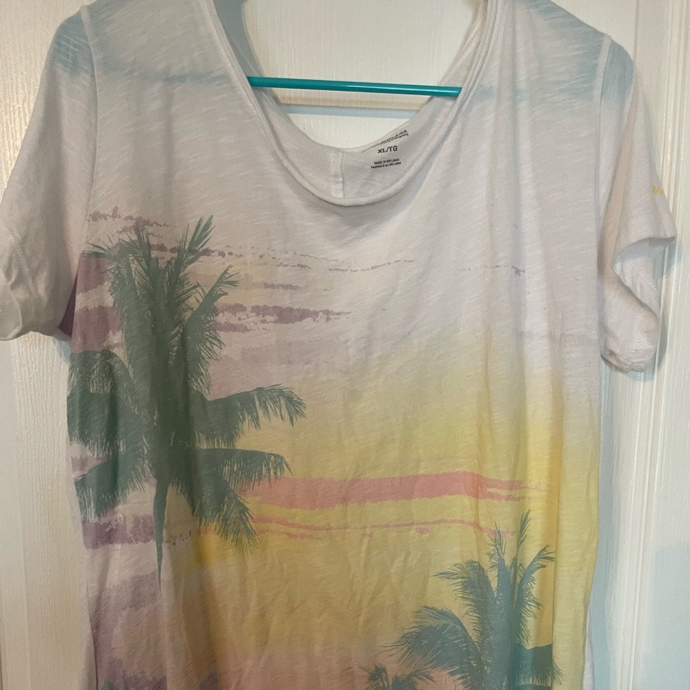 Columbia White Tropical Palm Short Sleeve Tee with Yellow and Pink Gradient
